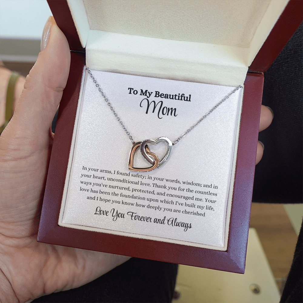Interlocking Hearts Necklace with Message Card – Gift for Mom | Unconditional Love, Protection & Encouragement