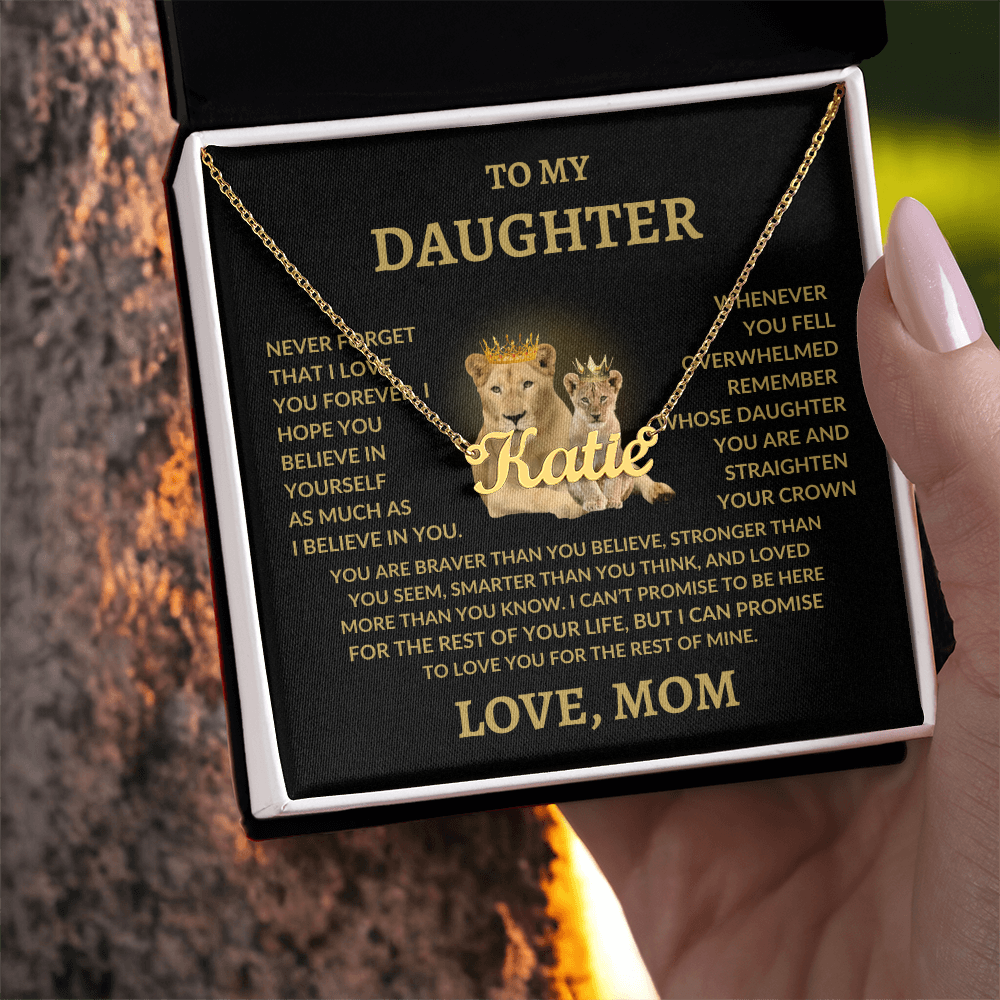 To My Daughter Custom Name Necklace – Personalized Gift from Mom – Lion Queen Design
