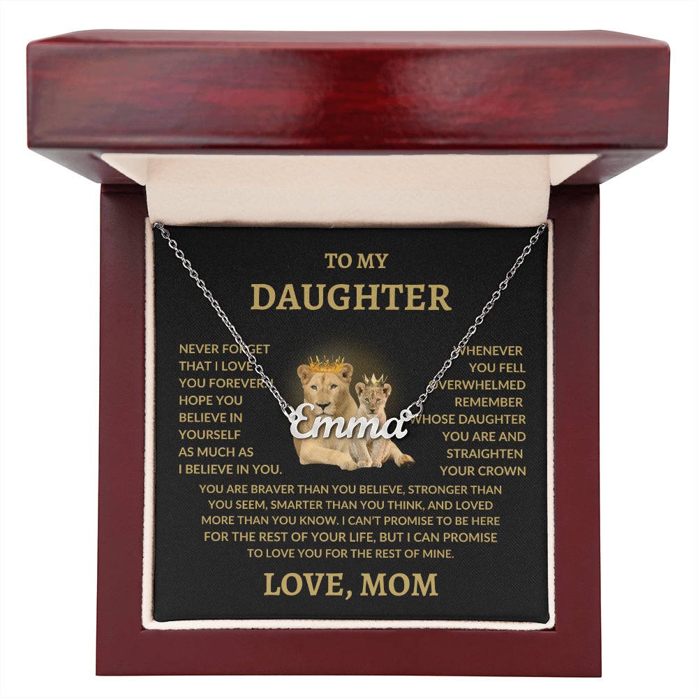 To My Daughter Custom Name Necklace – Personalized Gift from Mom – Lion Queen Design
