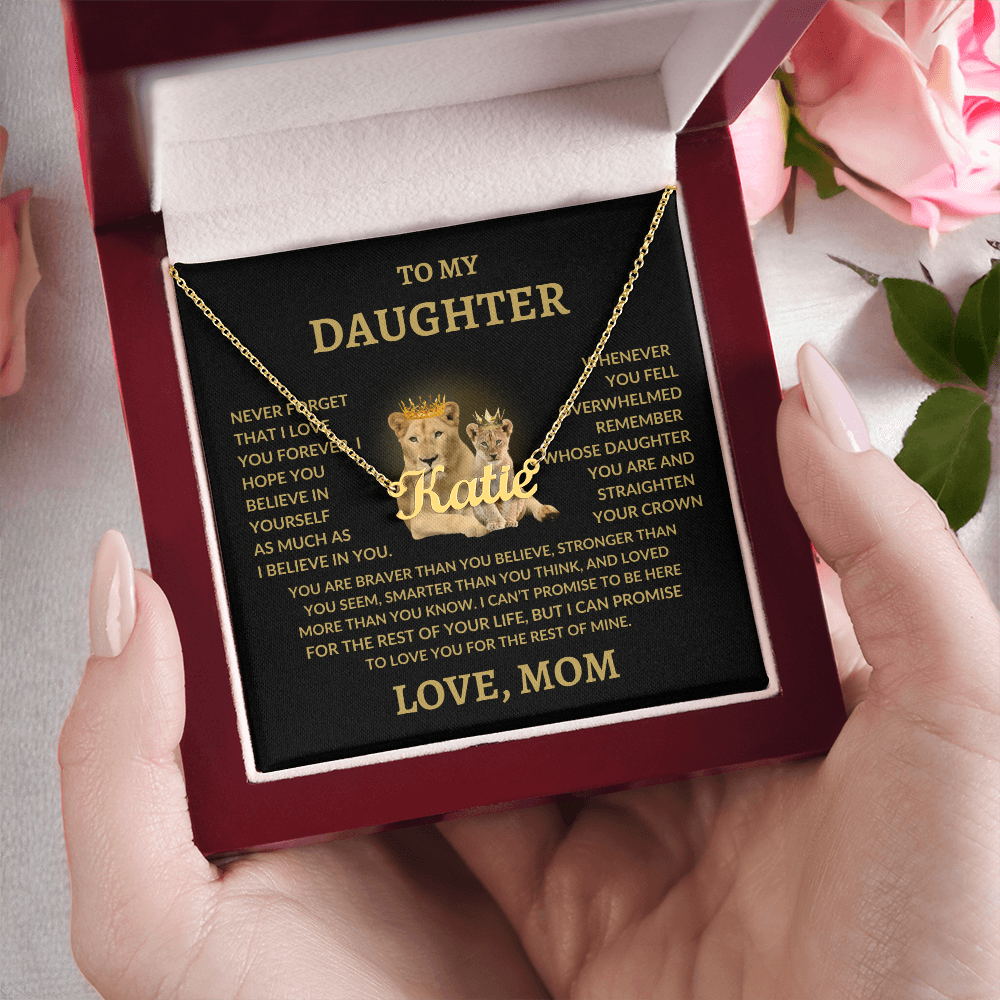 To My Daughter Custom Name Necklace – Personalized Gift from Mom – Lion Queen Design