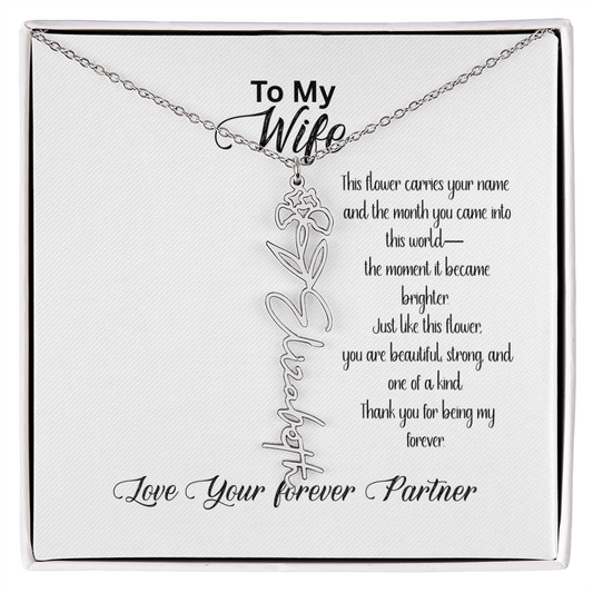 Personalized Birth Flower Name Necklace for Wife– Custom Floral Name Jewelry | Made in USA