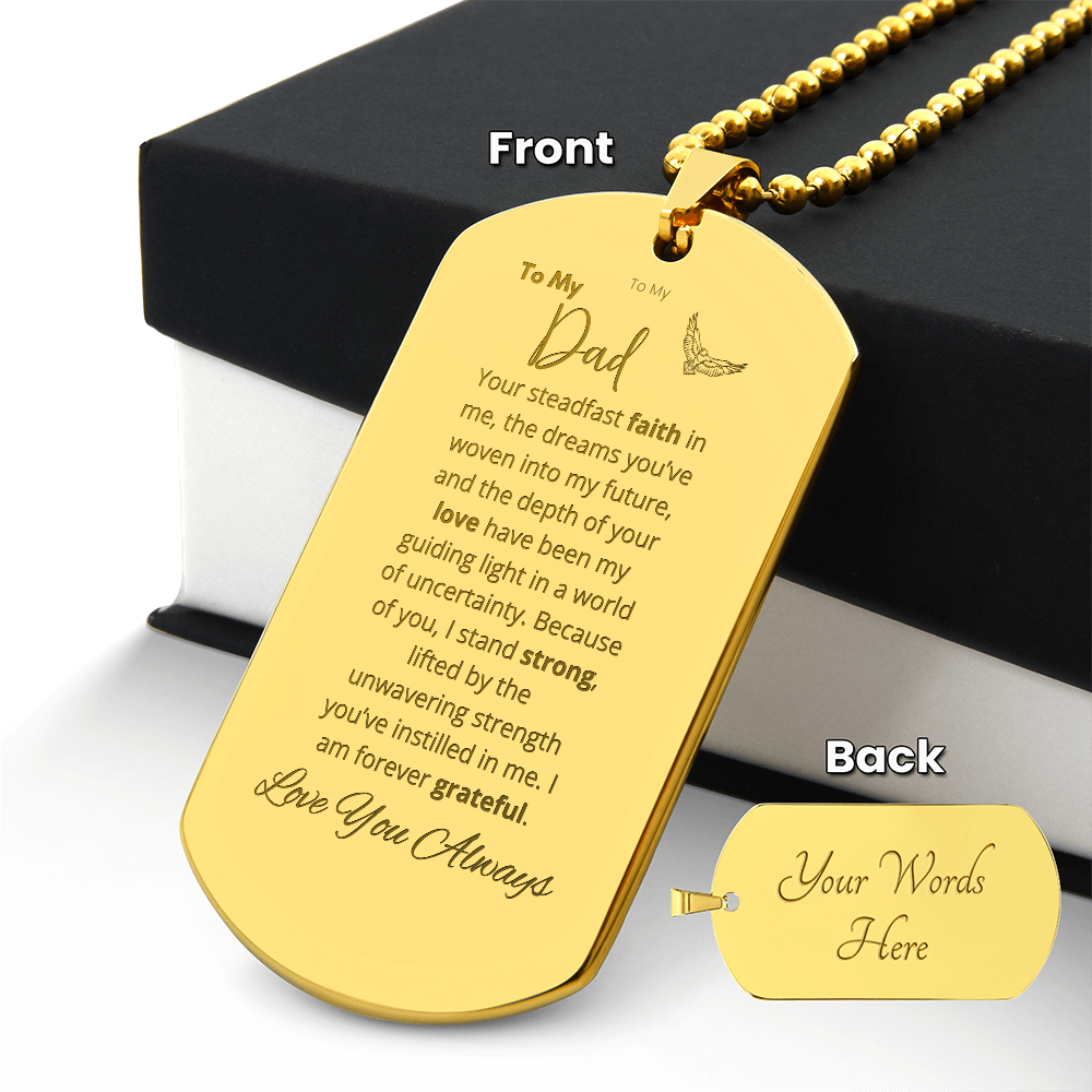 Engraved Dog Tag Necklace for Dad – A Timeless Tribute to His Love ; Strength