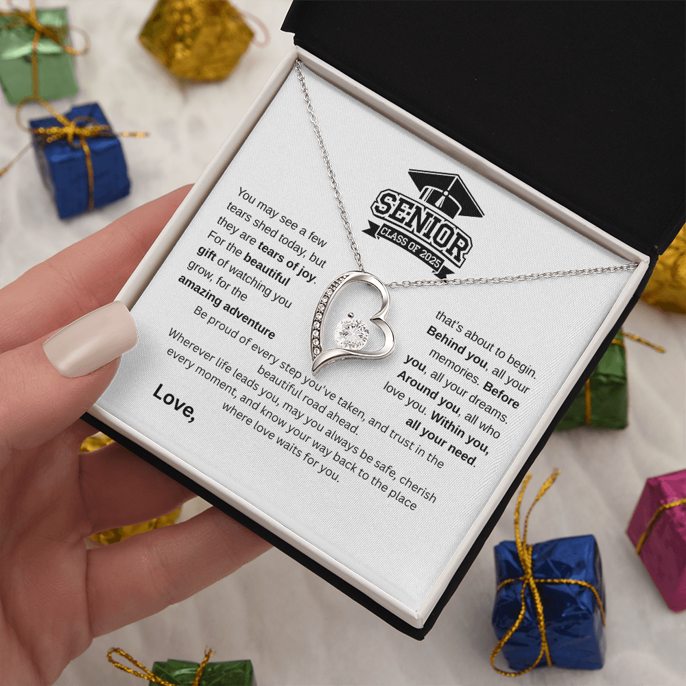 Forever Love Necklace for Graduation Gift – White Gold Heart Pendant with CZ Crystal