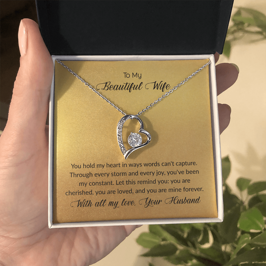 To My Beautiful Wife Forever Love Heart Necklace for Wife