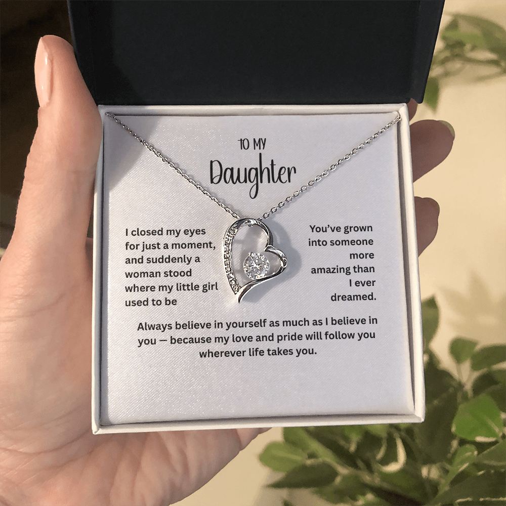To My Daughter Necklace – Heart Pendant with Message Card | 14k White Gold or 18k Yellow Gold Finish