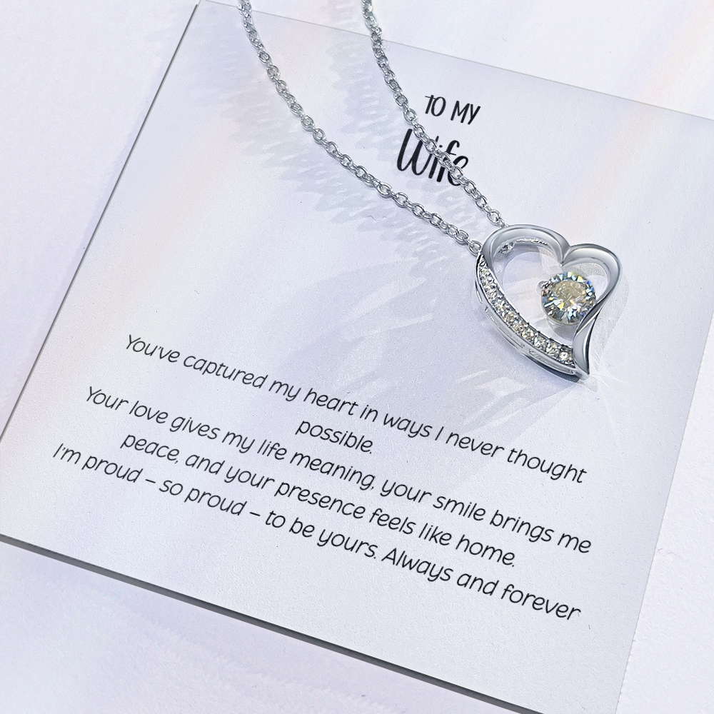 Forever Love Heart Necklace for Wife - Sterling Silver CZ Crystal Pendant | Romantic Anniversary Gift for Her | "To My Wife" Jewelry Gift Box