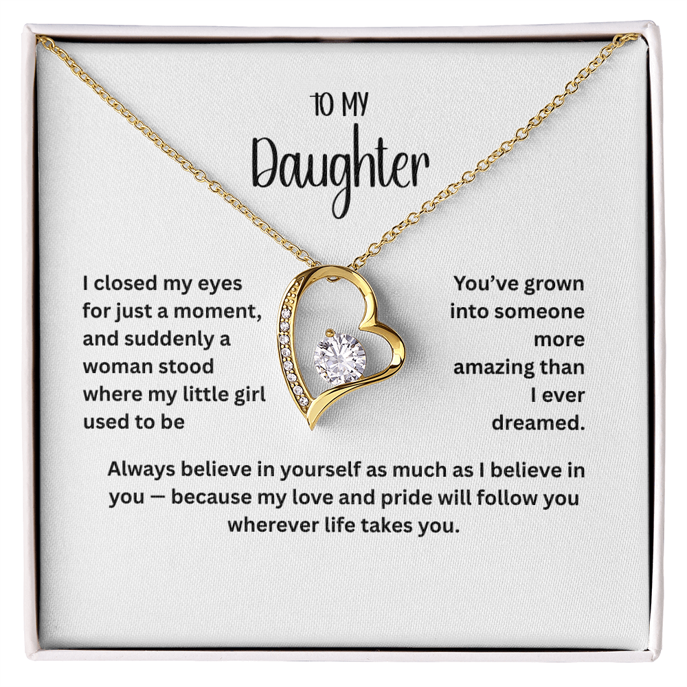 To My Daughter Necklace – Heart Pendant with Message Card | 14k White Gold or 18k Yellow Gold Finish