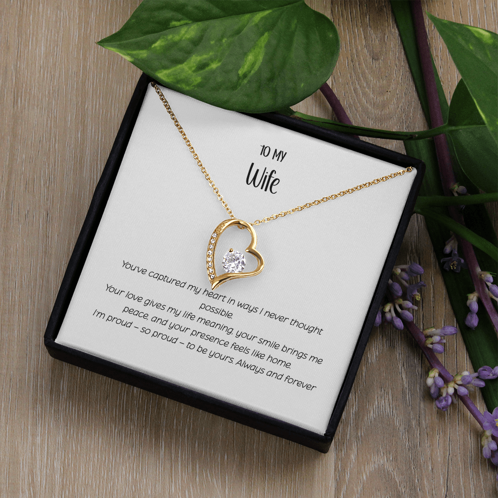 Forever Love Heart Necklace for Wife - Sterling Silver CZ Crystal Pendant | Romantic Anniversary Gift for Her | "To My Wife" Jewelry Gift Box