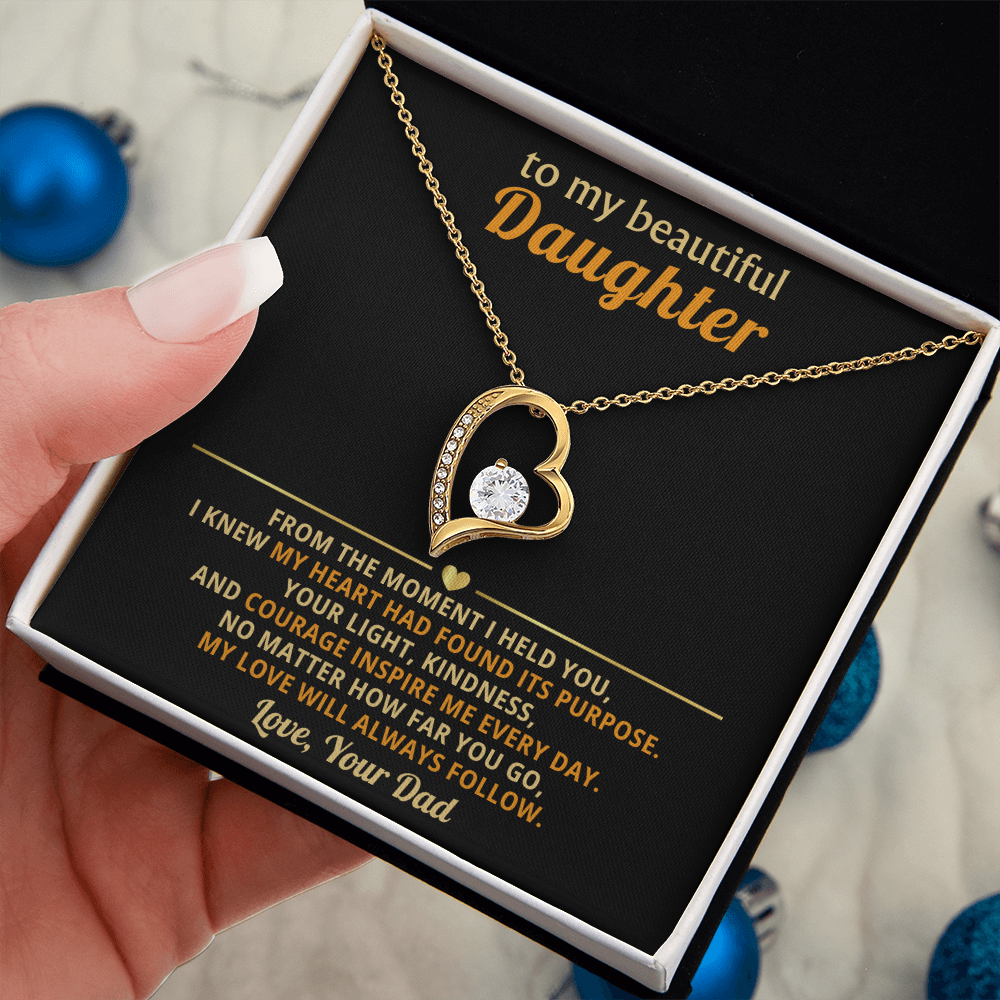 Forever Love Necklace from Dad to Daughter – 14k White Gold or 18k Yellow Gold Finish