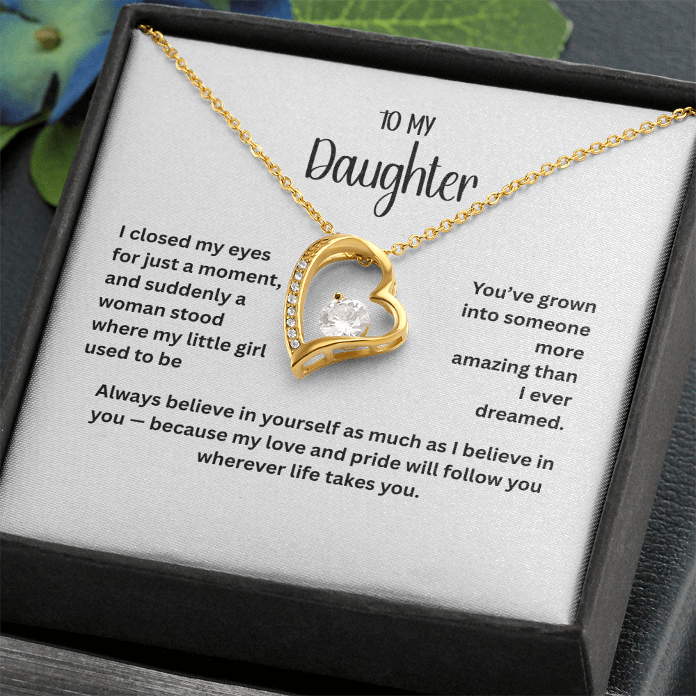 To My Daughter Necklace – Heart Pendant with Message Card | 14k White Gold or 18k Yellow Gold Finish