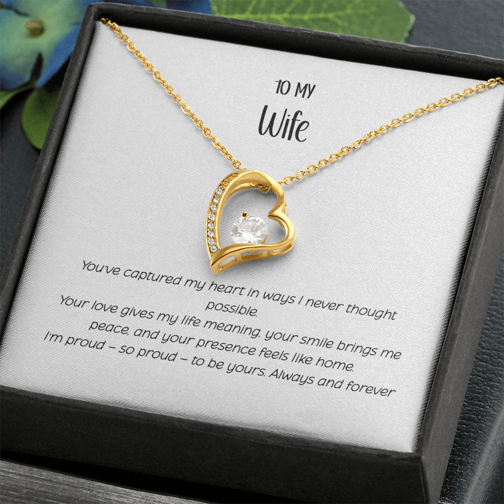 Forever Love Heart Necklace for Wife - Sterling Silver CZ Crystal Pendant | Romantic Anniversary Gift for Her | "To My Wife" Jewelry Gift Box