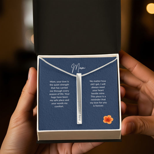 Personalized Engraved Bar Necklace for Mom – Custom 4-Sided Stick Necklace in 18K Gold | Name & Date Jewelry Gift for Her