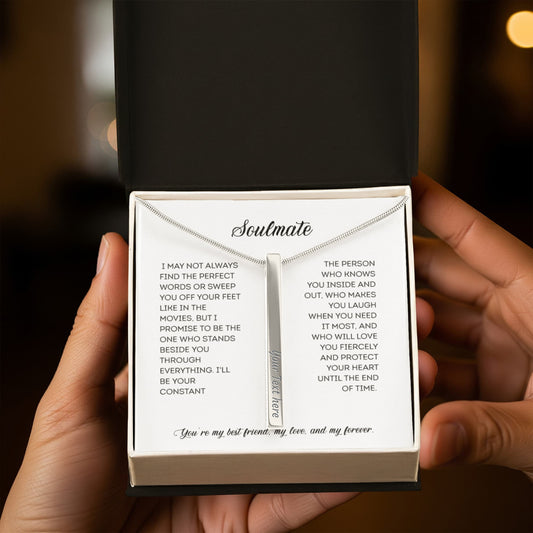 Soulmate Necklace| Personalized 4-Sided Engraved Stick Necklace – Custom Name, Date, or Message Bar Pendant Gift