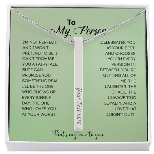 To My Person Sage-Custom Engraved 4-Sided Stick Necklace – Sleek, Modern Personalized Bar Pendant Gift