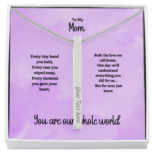 To My Mom Personalized Stick Necklace-Personalized 4-Sided Stick Necklace – Custom Engraved Name Bar Necklace Gift for Mom (Gold or Stainless Steel)