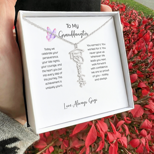 Personalized Graduation Name Necklace with Cap – Custom Script Graduate Gift Granddaughter