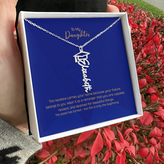Personalized Graduation Name Necklace for Daughter – Custom Script Senior Gift with Cap Charm | Class of 2026 Jewelry