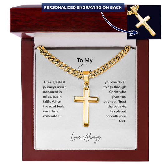 Personalized Cross Necklace for Men | Cuban Link Chain | Engraved Faith Gift | 18K Gold or Stainless Steel