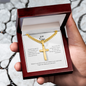 Personalized Cross Necklace for Son - Custom Engraved Cuban Link Chain | Stainless Steel Religious Jewelry Gift from Dad Mom | To My Son Faith Necklace