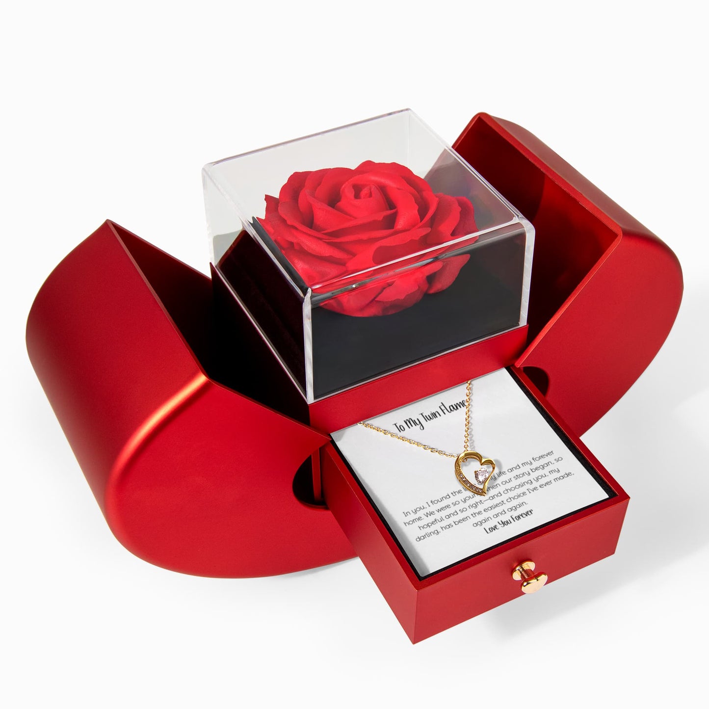 To My Twin Flame-Forever Love Necklace Red Heart Rose Gift Box – Romantic Jewelry Gift for Her