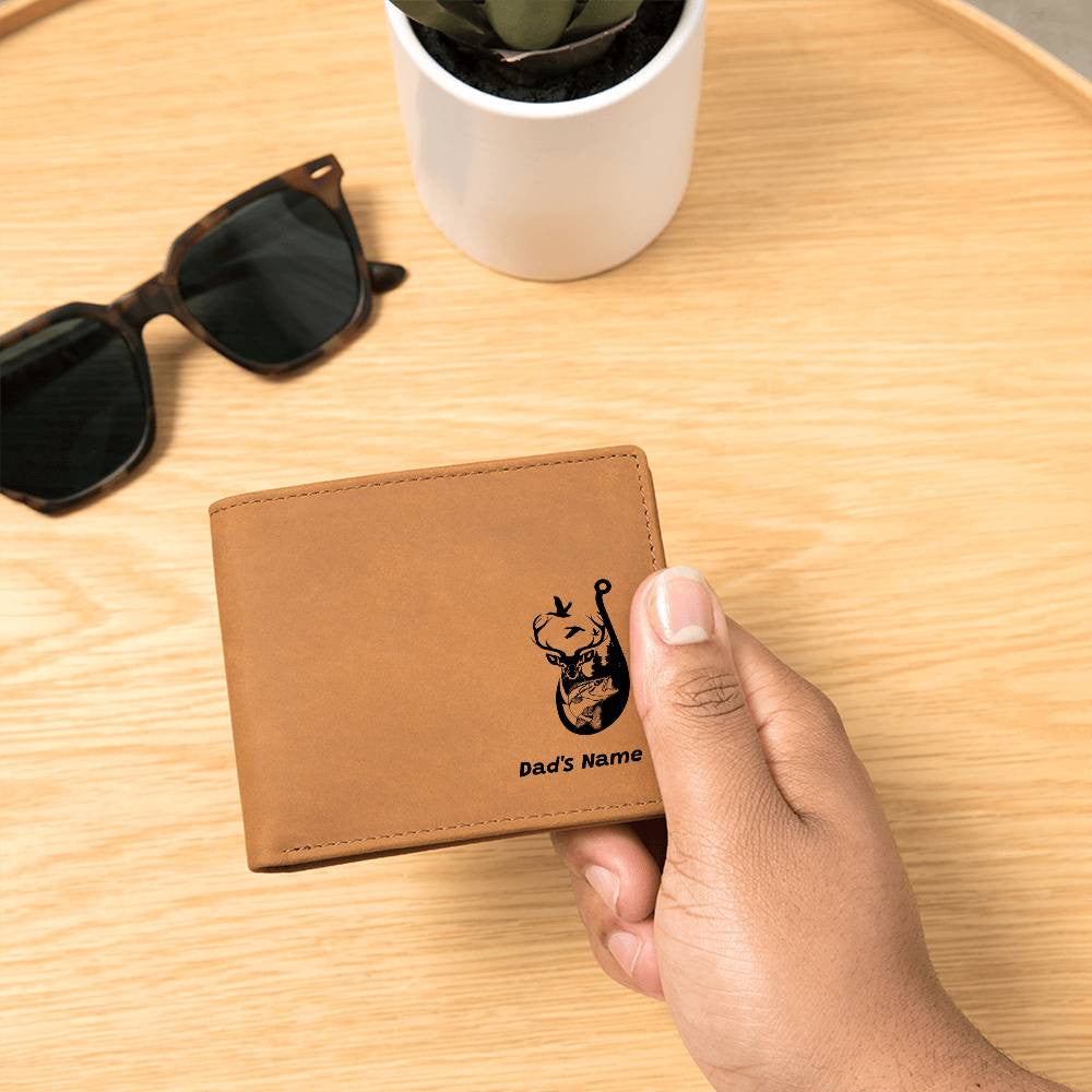 Personalized Leather Wallet with Outdoors Design – Fish, Deer, and Ducks