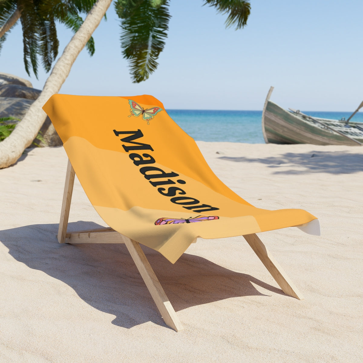 Butterfly Personalized Beach Towel – Custom Name Towel for Summer, Pool; Travel