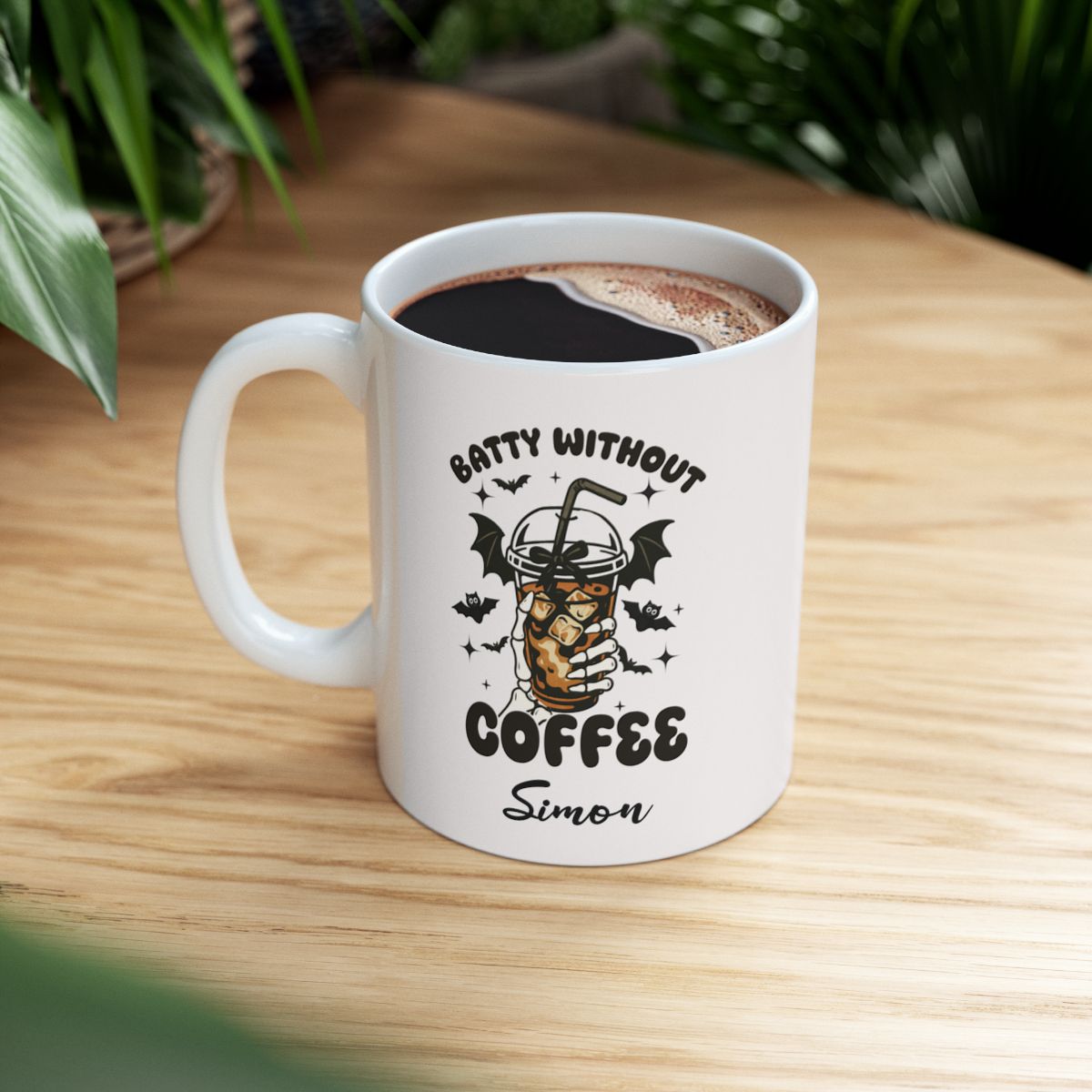 Batty Without Coffee Personalized Halloween Mug – Custom Ceramic Coffee Cup