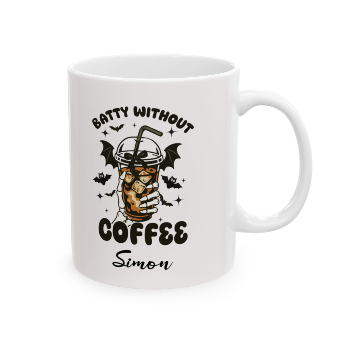 Batty Without Coffee Personalized Halloween Mug – Custom Ceramic Coffee Cup