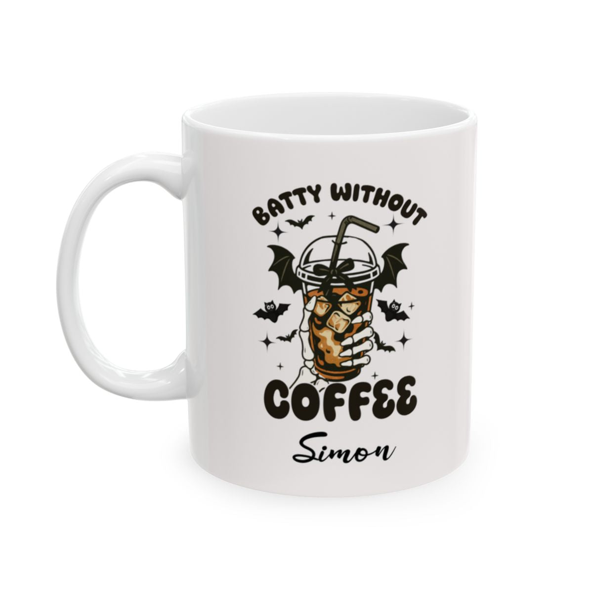 Batty Without Coffee Personalized Halloween Mug – Custom Ceramic Coffee Cup
