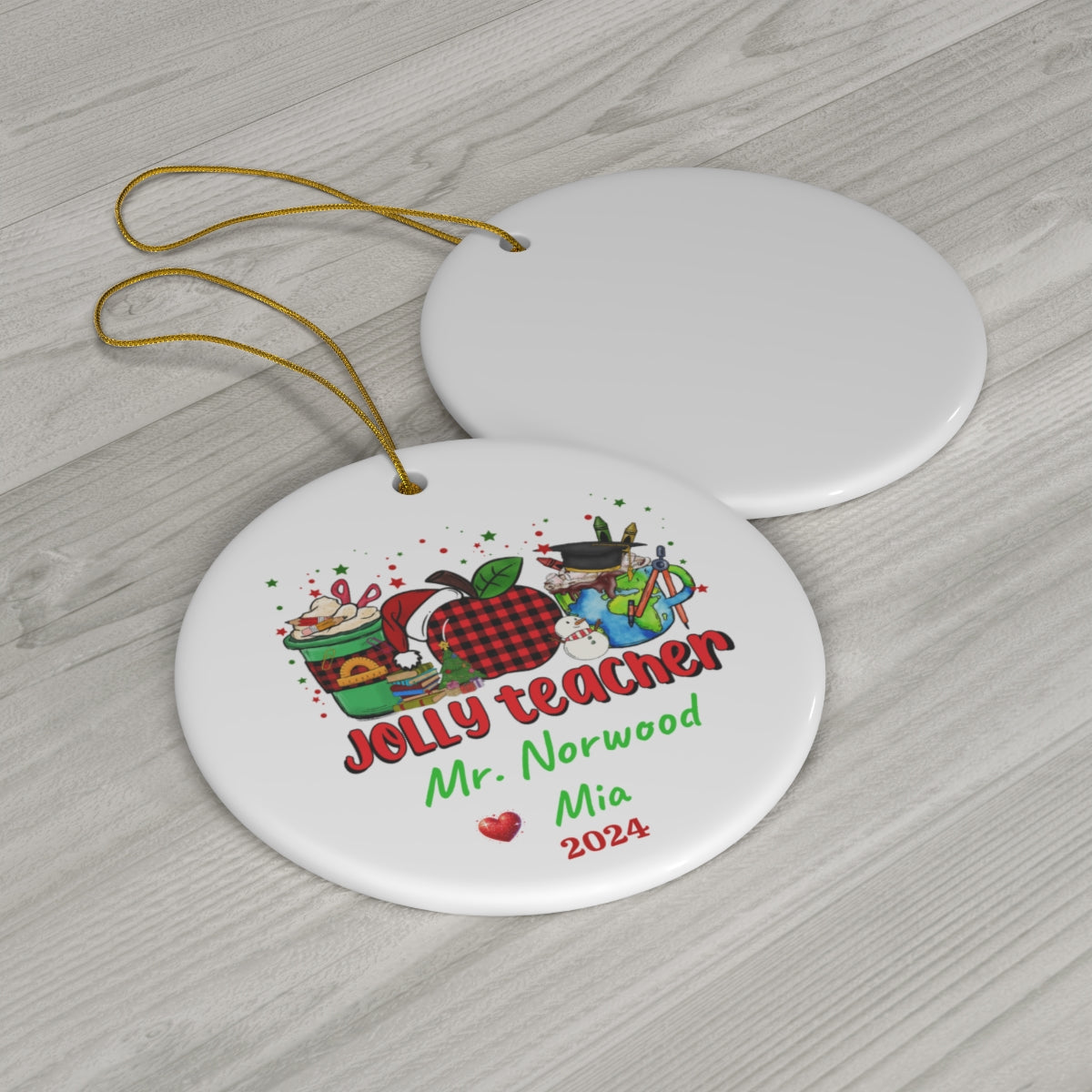 Jolly Teacher Christmas Ceramic Ornament