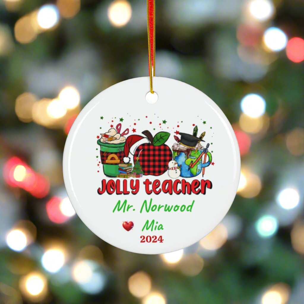Jolly Teacher Christmas Ceramic Ornament