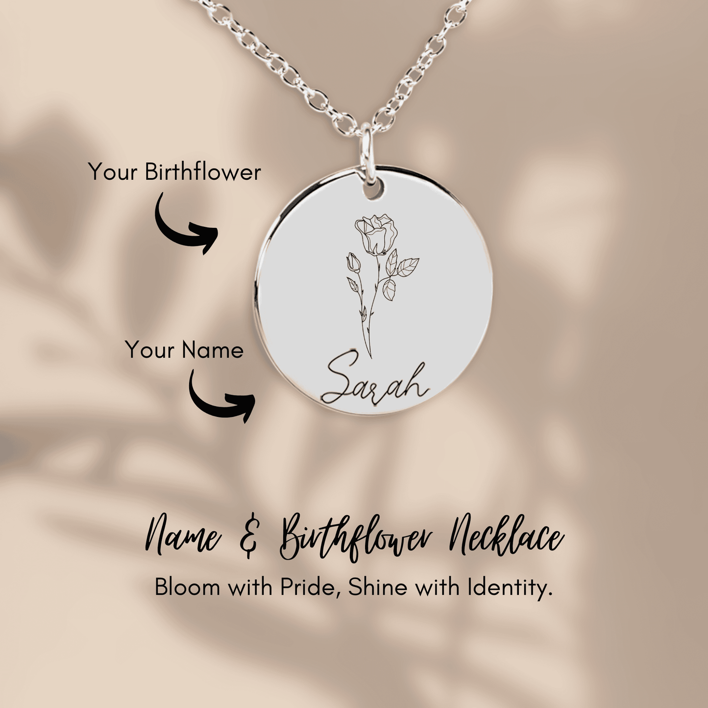 Personalized Birth Flower Necklace with Custom Engraving – Heartfelt Gift for Daughter