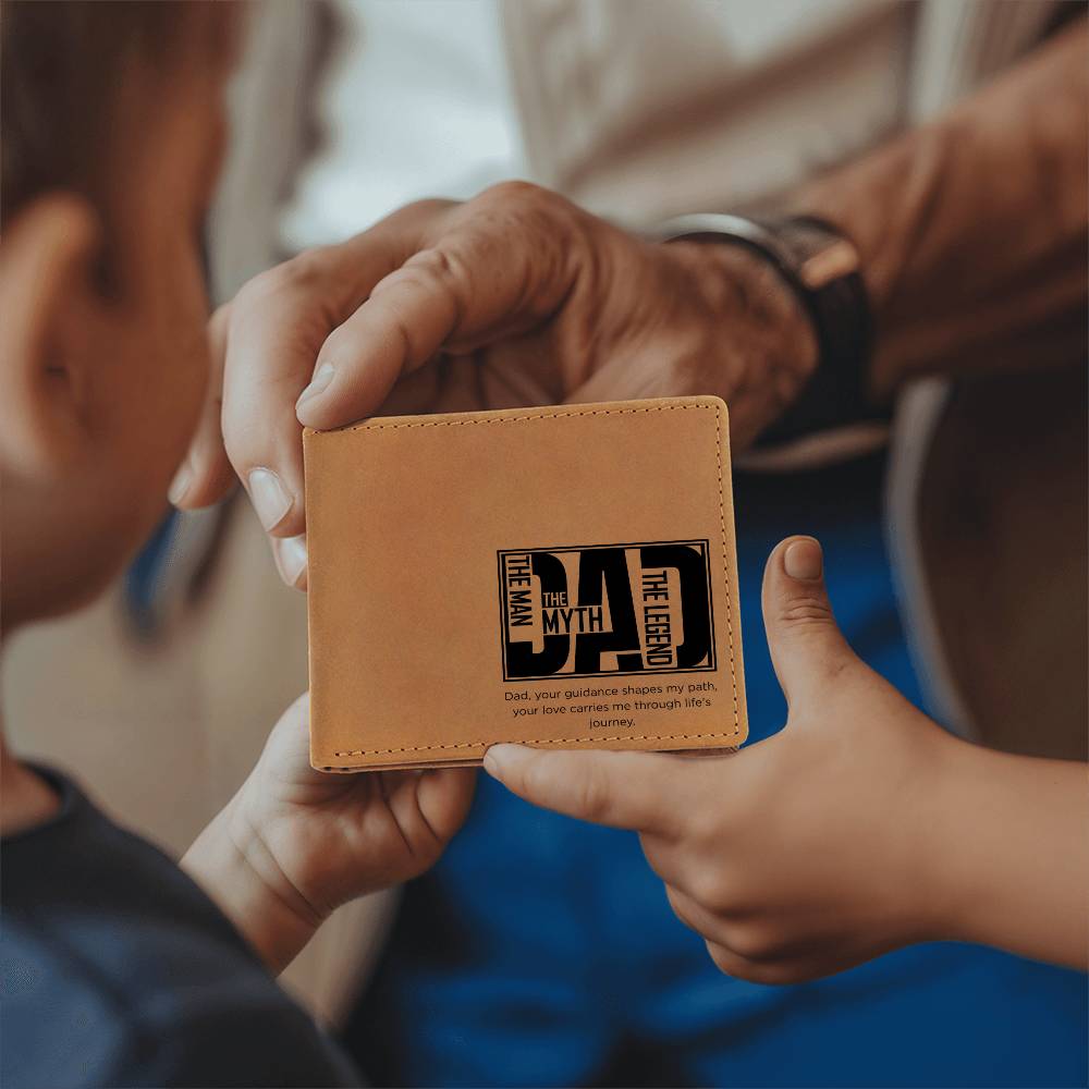 DAD Leather Wallet – “Your Guidance Shapes My Path” | Sentimental Full Grain Bifold Gift for Fathers
