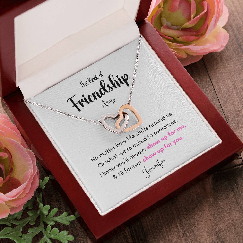 Friendship Gift-Interlocking Hearts Necklace , Rose Gold