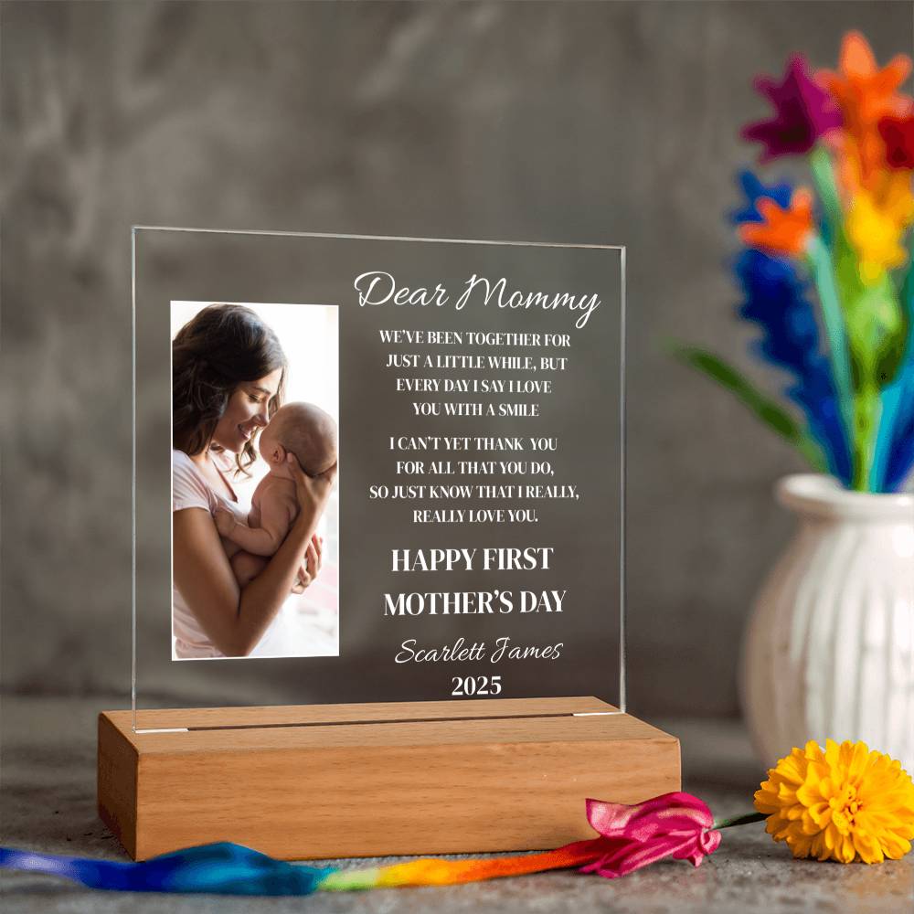 First Mother’s Day LED Acrylic Plaque – “Dear Mommy” Sentimental Poem Gift from Baby