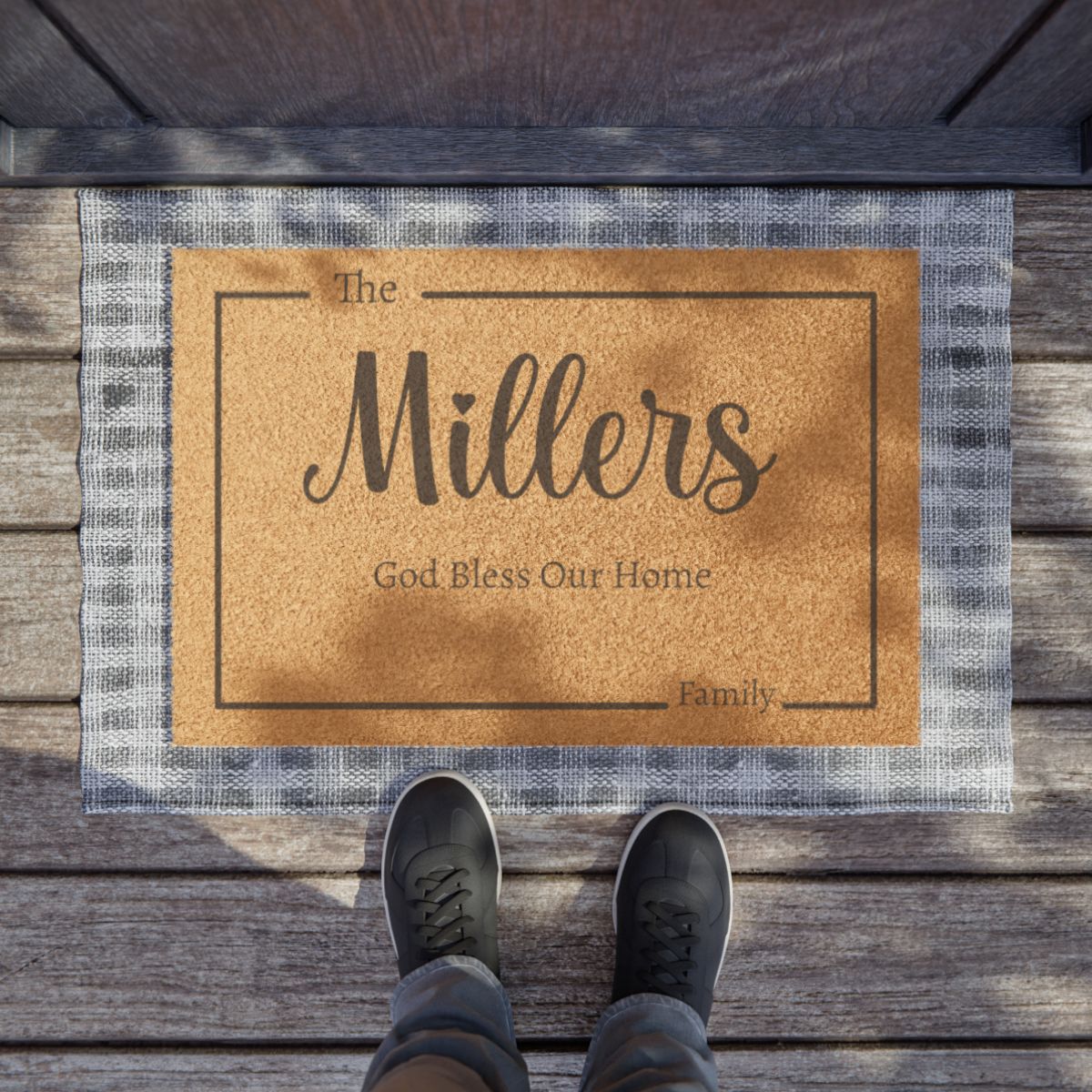 Personalized Family Doormat – "God Bless Our Home" | Custom Welcome Mat