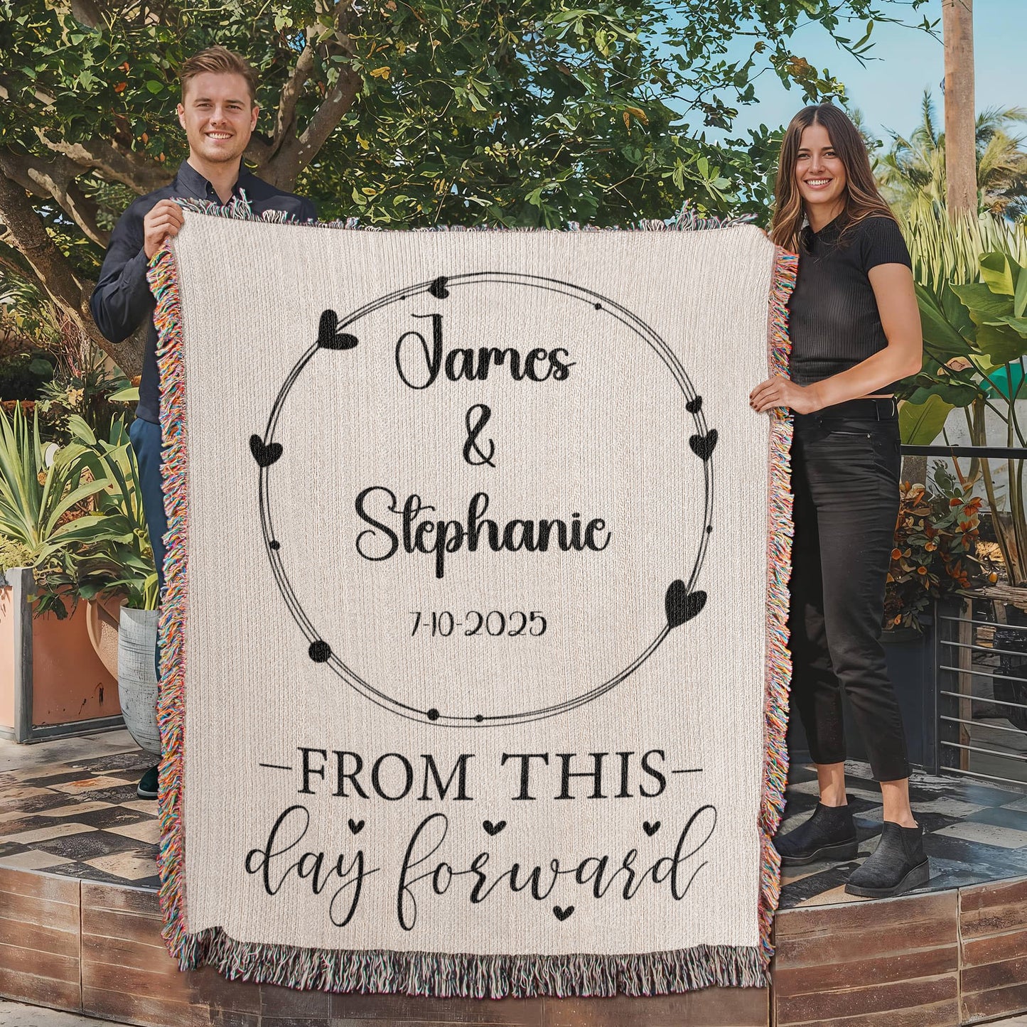 Personalized Wedding Blanket –Custom Woven Heirloom with Bride & Groom Names and Wedding Date