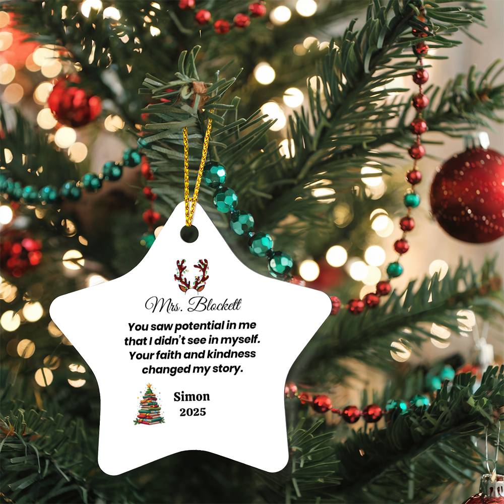 Personalized Teacher Star Ornament – “You Saw Potential in Me” Keepsake