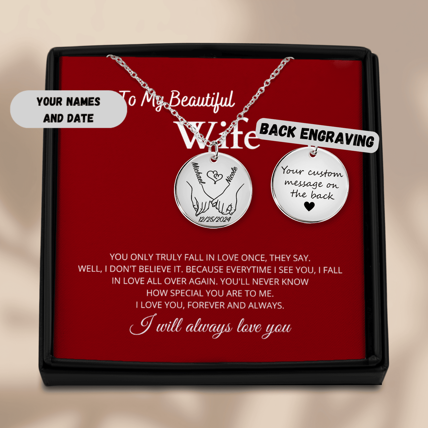 Personalized Couple's Necklace – Custom Names and Date Keepsake