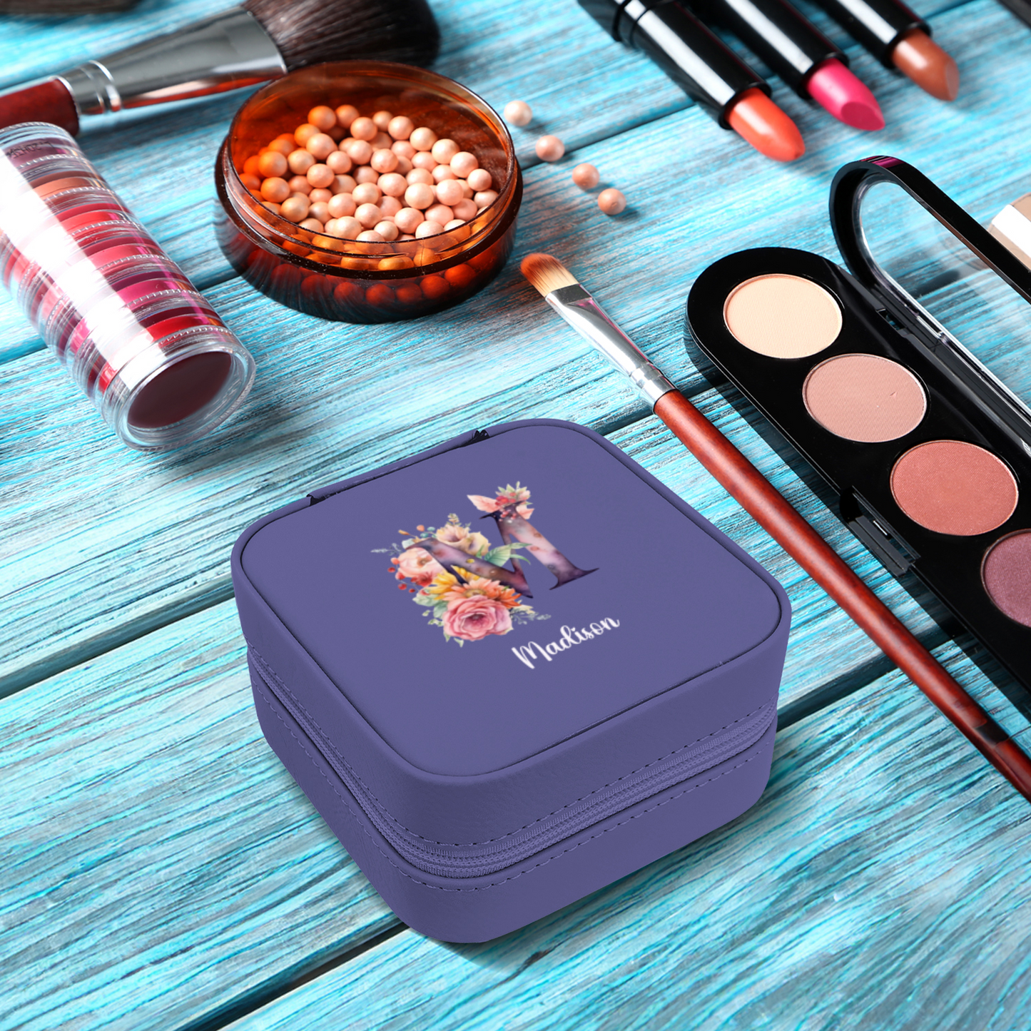 Personalized PU Leather Jewelry Organizer – Custom Name & Initial Travel Jewelry Box for Women