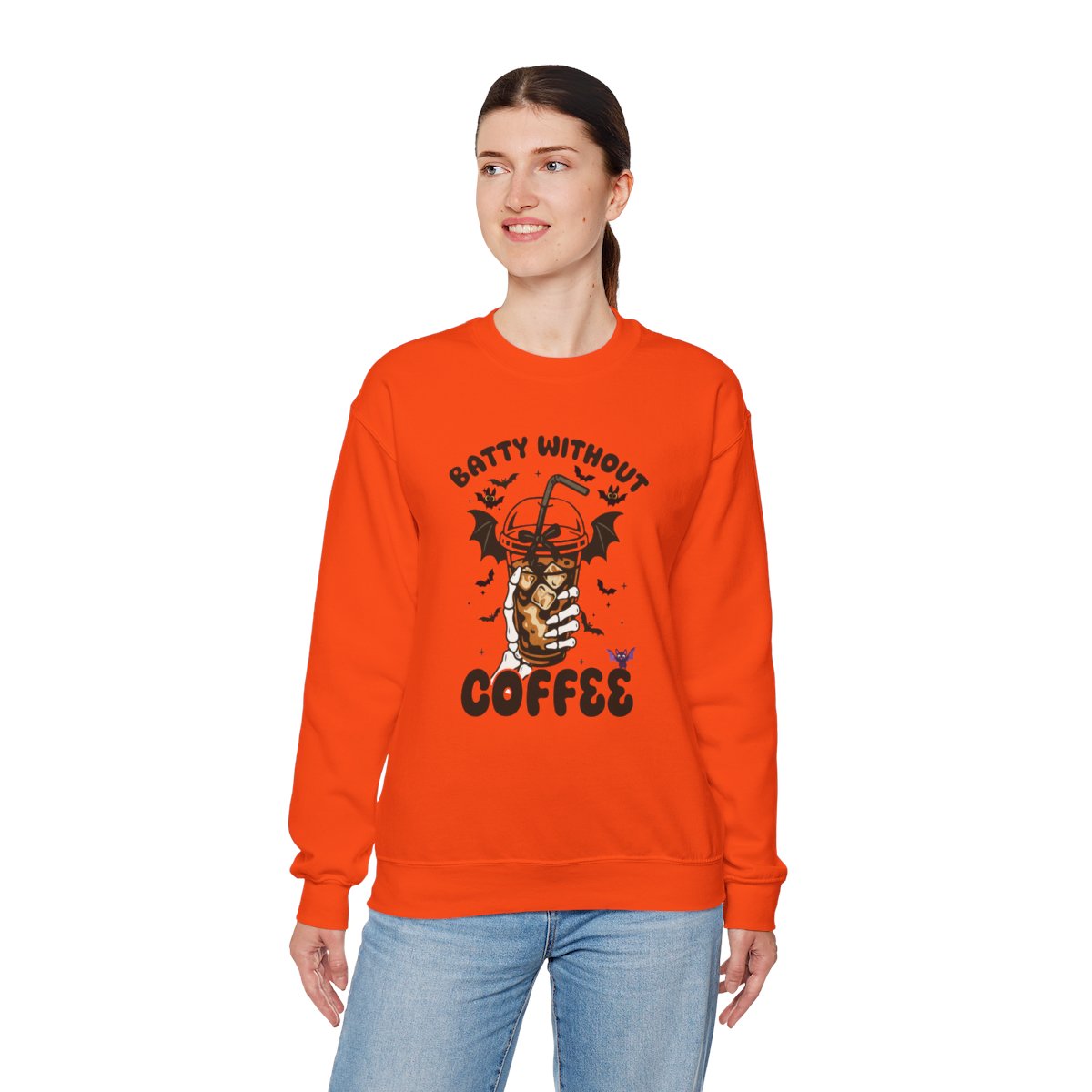 Batty Without Coffee Halloween Sweatshirt – Unisex Heavy Blend Crewneck