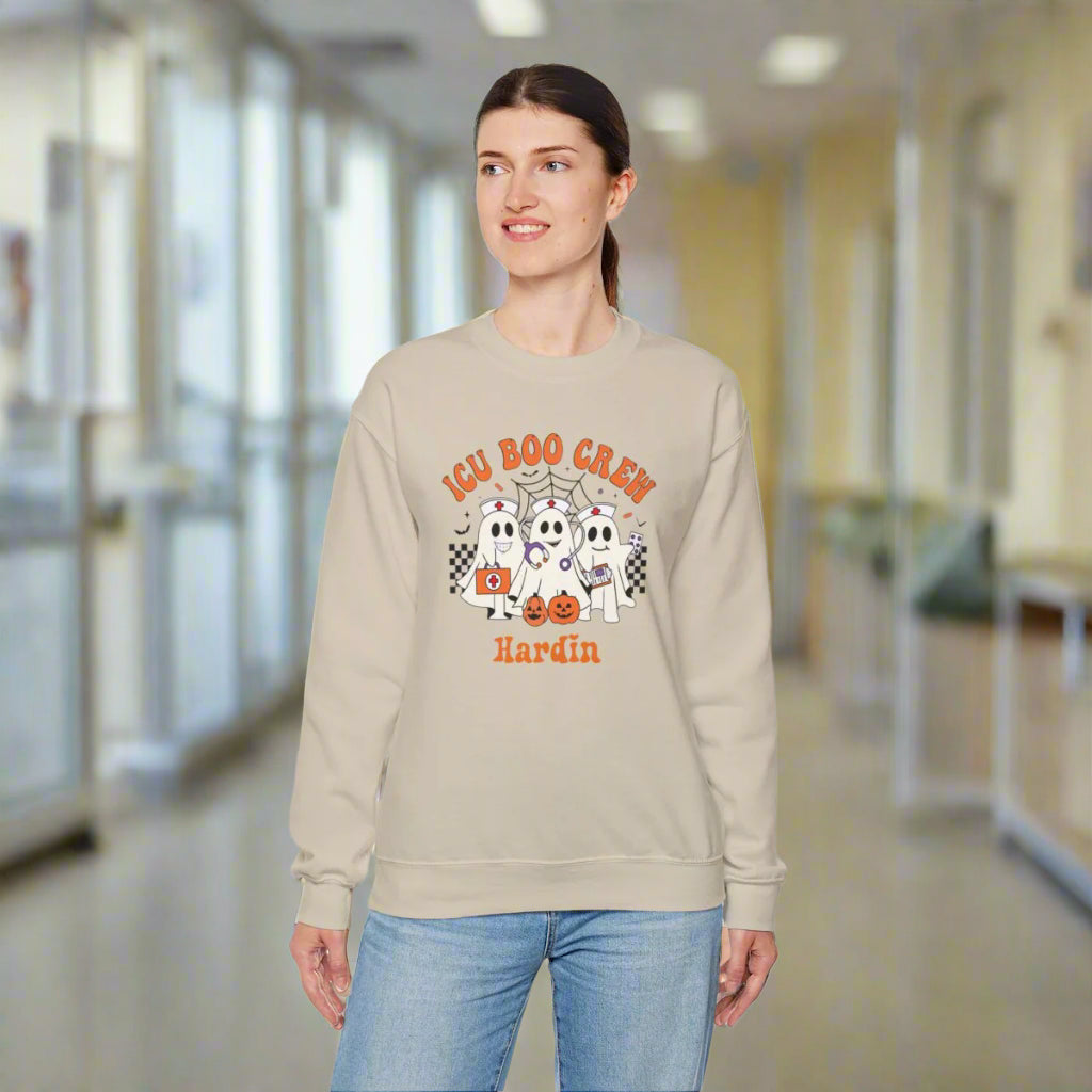 ICU Boo Crew Sustainable Cotton Halloween Crewneck Sweatshirt – 100% Ethically Grown US Cotton