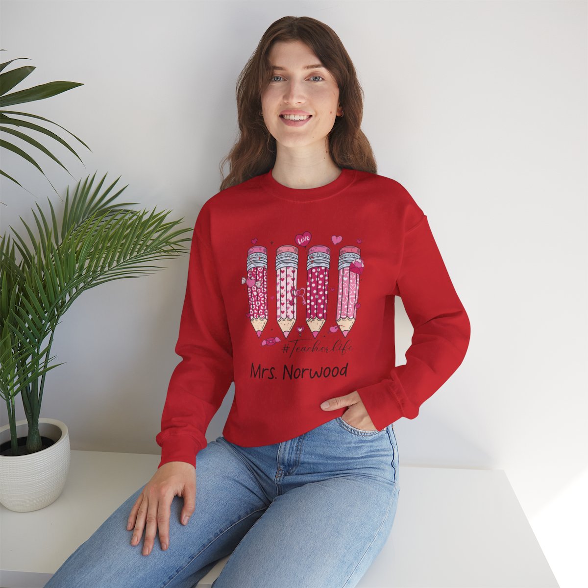Personalized Valentine's Day Teacher Sweatshirt – #TeacherLife Pencils Design