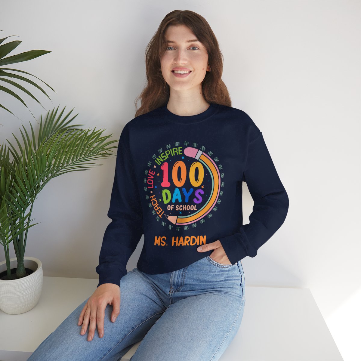 Personalized Happy 100 Days Teacher Sweatshirt - Custom Name Crewneck, Unisex, Cozy Cotton Blend