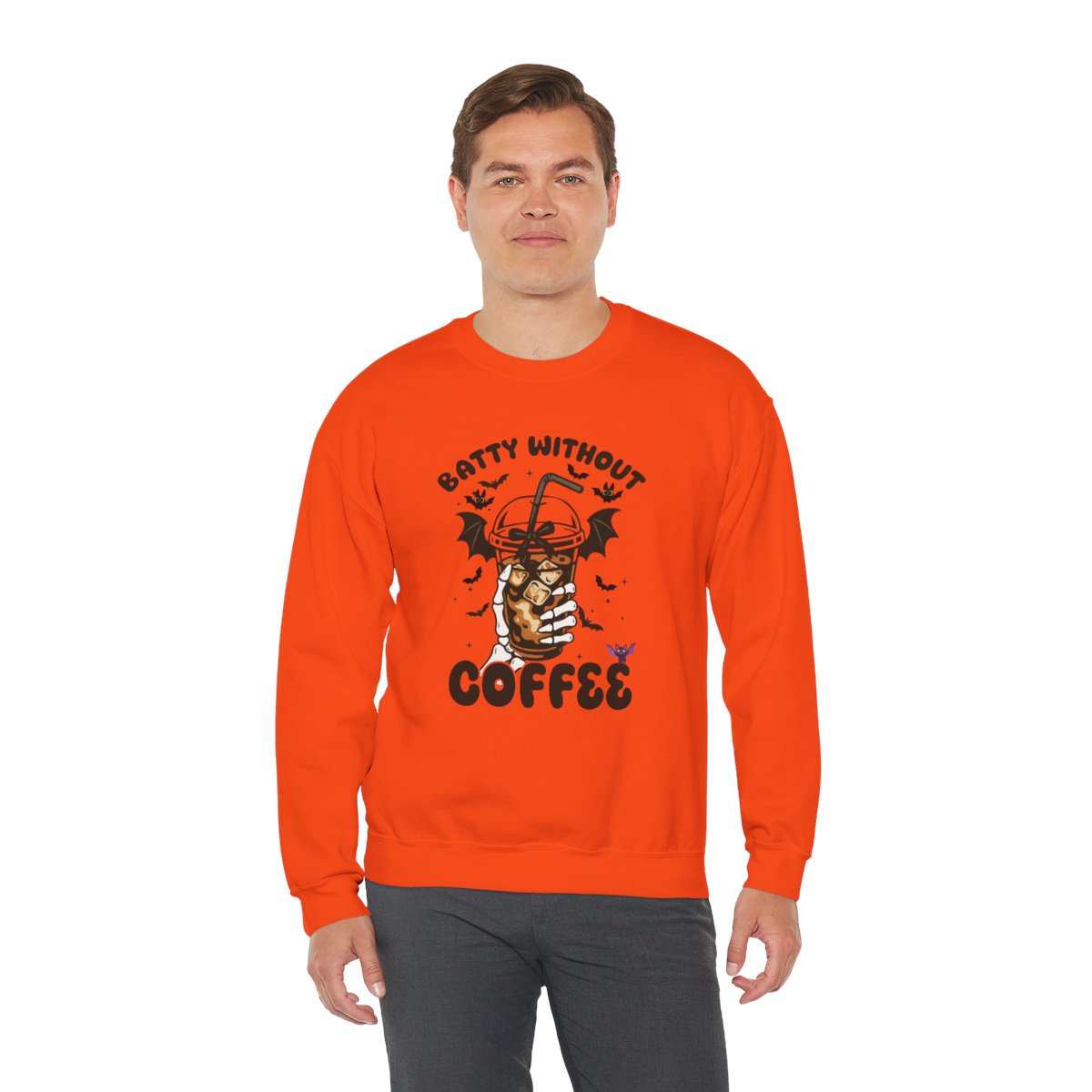 Batty Without Coffee Halloween Sweatshirt – Unisex Heavy Blend Crewneck