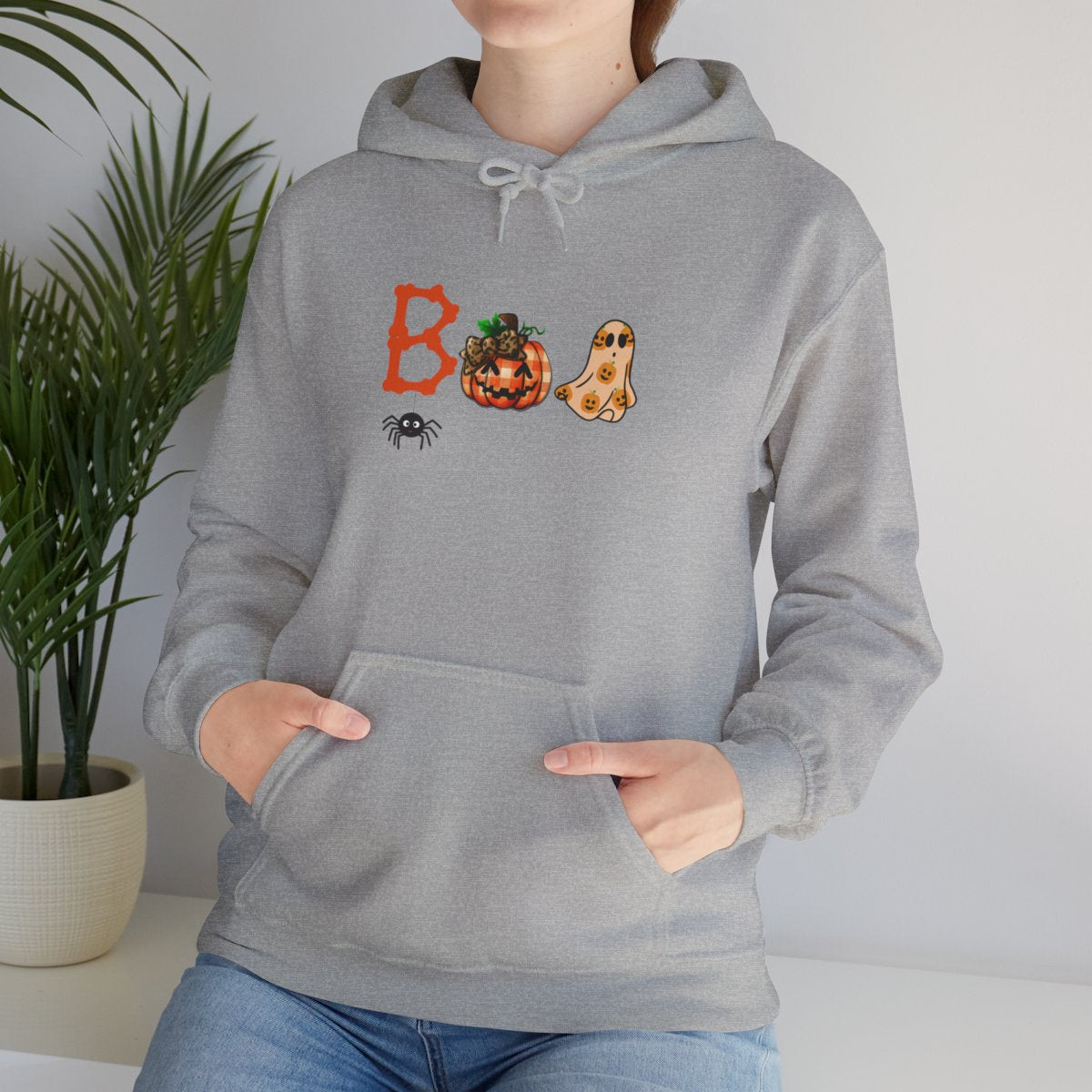 BOO Halloween Hoodie – Unisex Pumpkin Ghost Sweatshirt with Cozy Kangaroo Pocket
