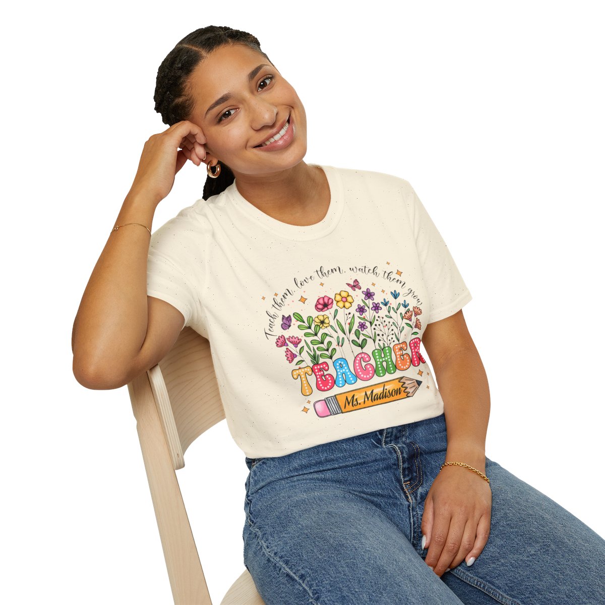 Personalized Watch Them Grow Teacher Softstyle T-Shirt