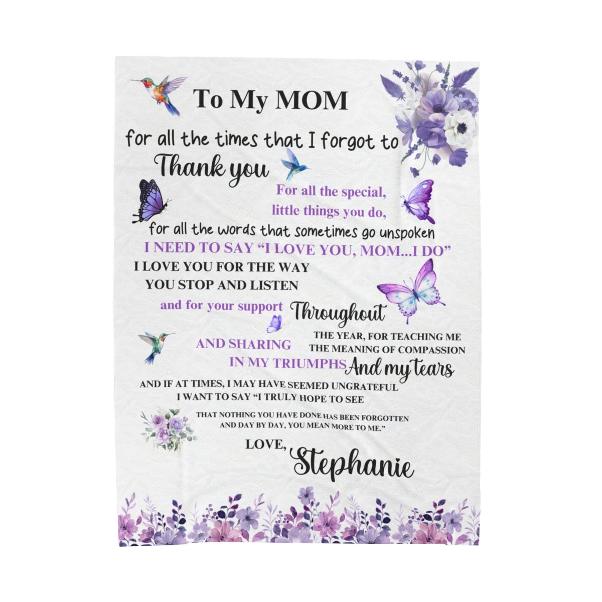 Personalized Mom Appreciation Velveteen Blanket – Soft, Cozy & Heartfelt Gift