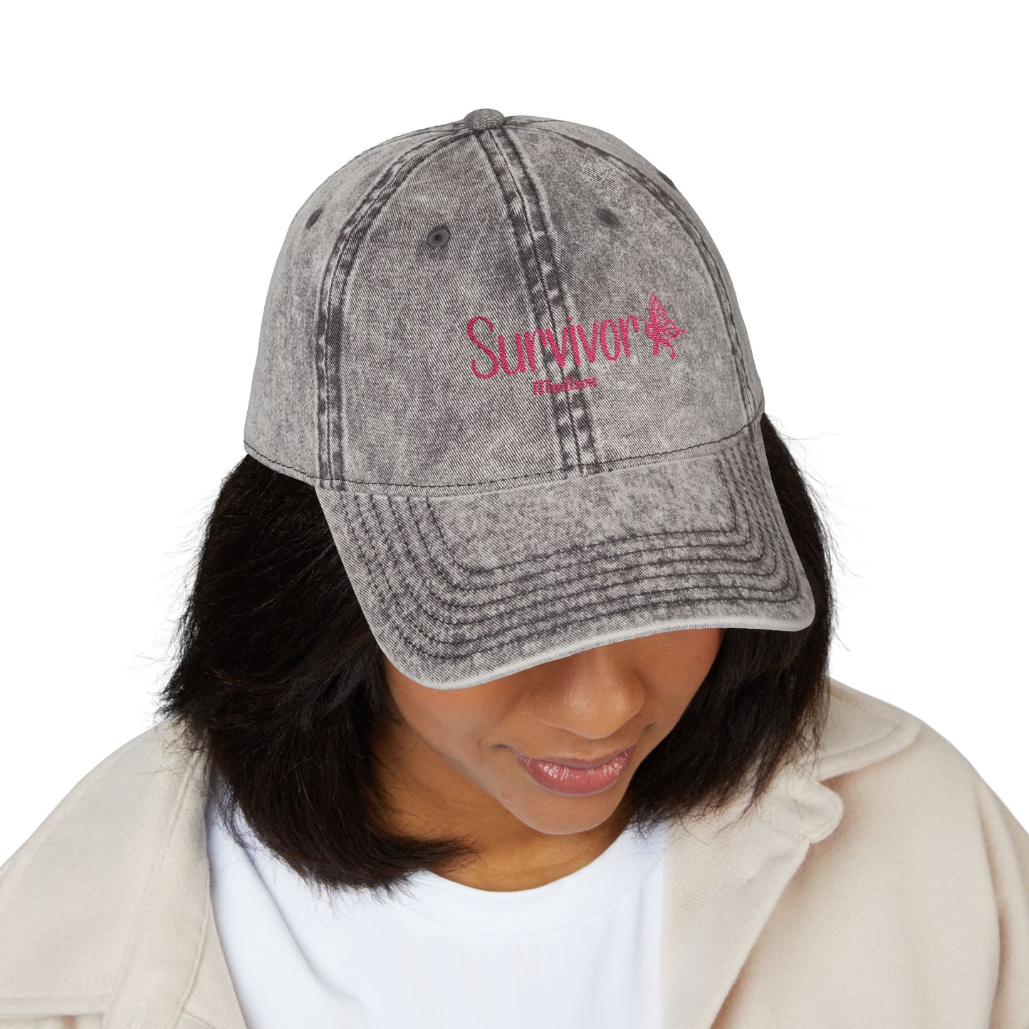 Vintage Survivor Embroidered Cap – Personalized Distressed Cotton Hat