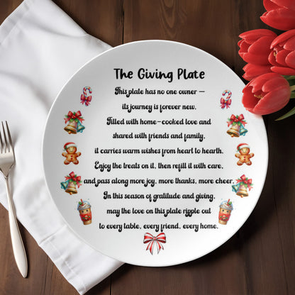 Personalized 10-inch Giving Plate with Christmas illustrations and heartfelt message about sharing love and gratitude – microwave and dishwasher safe holiday gift